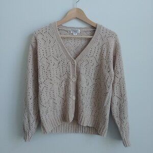 Vintage Beechers Brook cream light tan chenille cardigan sweater size Me…